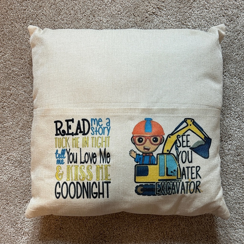 Blippi Excavator Themed book pocket Pillow